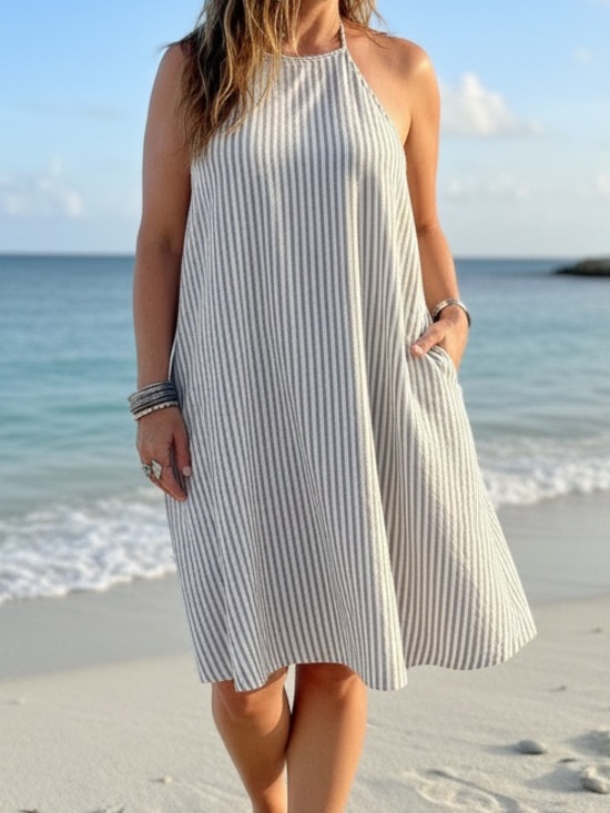 NATIVE YOUTH Dresses & Skirts - ⁠Native Youth Striped Halter Neck Summer Cotton Dress with Pockets L⁠arge